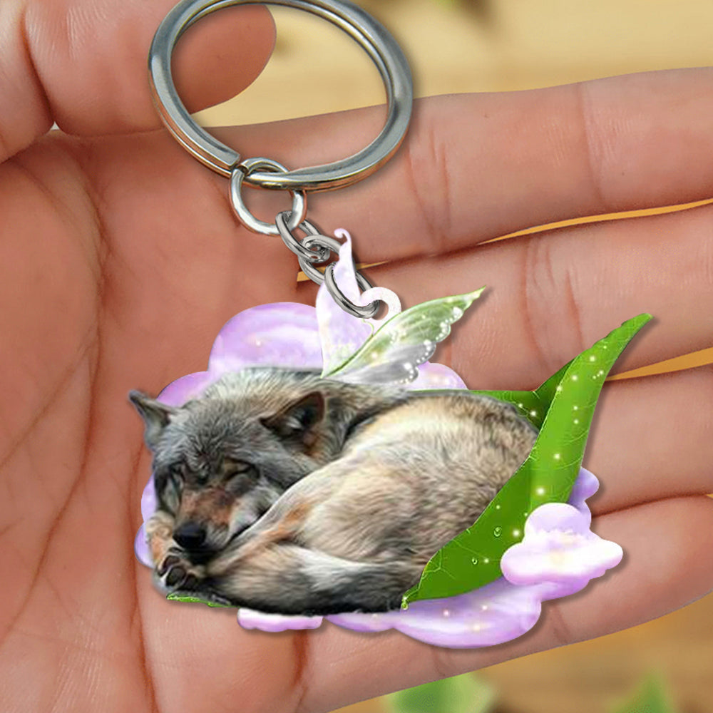 Wolf-Sleep On Fallen Leaves Flat Acrylic Keychain