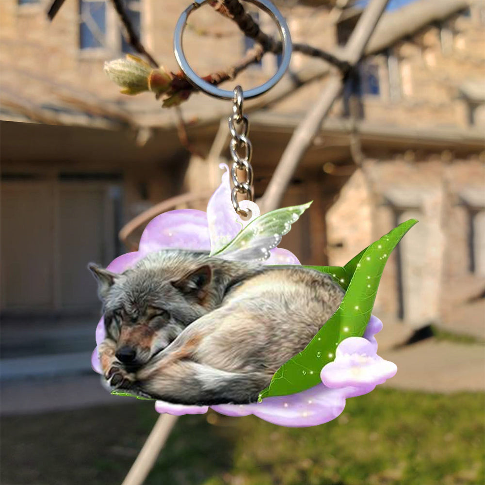Wolf-Sleep On Fallen Leaves Flat Acrylic Keychain
