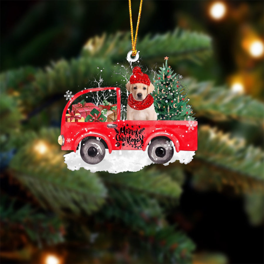 YELLOW Goldador-Xmas Truck-Two Sided Ornament