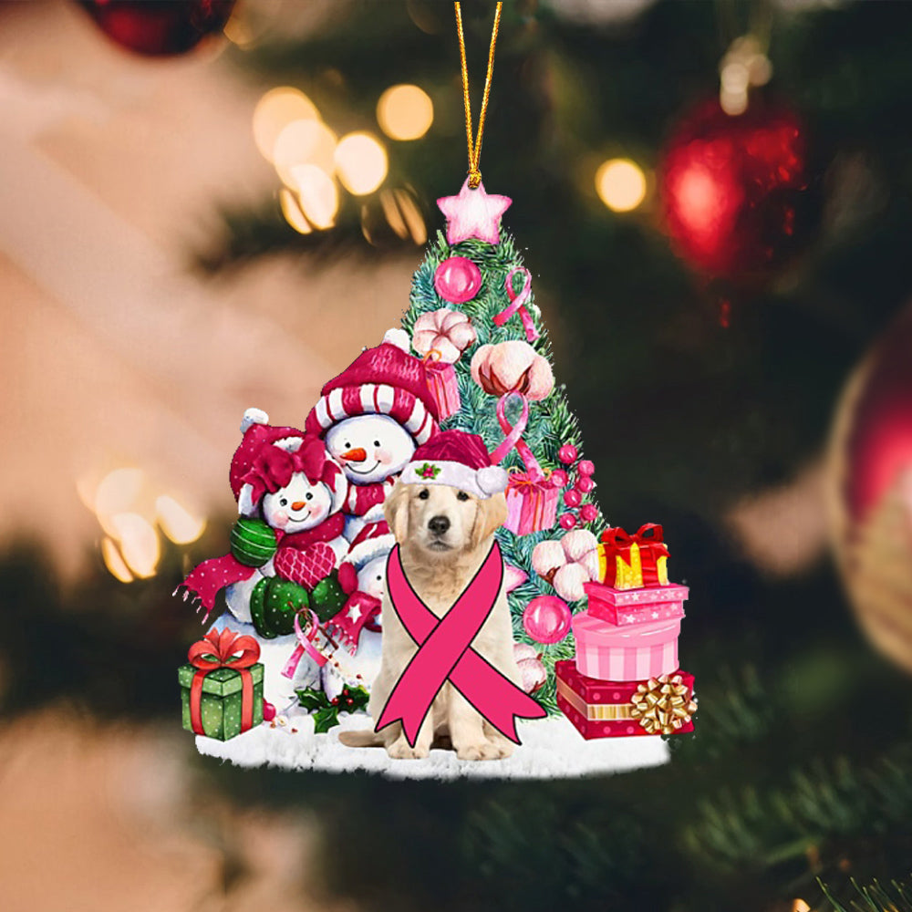 YELLOW Labrador-Christmas in Pink-Two Sided Ornament