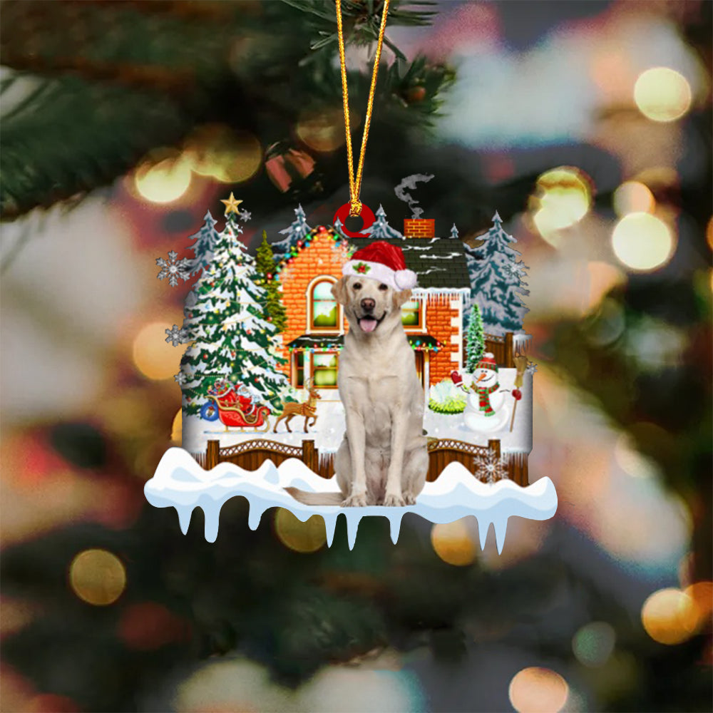 YELLOW Labrador-Xmas House-Two Sided Ornament