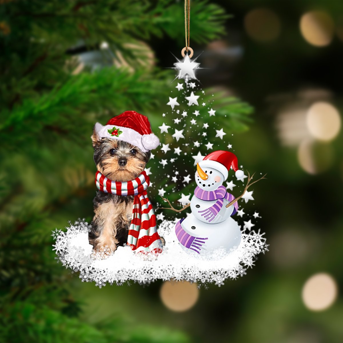 YorkShire Terrier 3-Star Tree Hanging Ornament