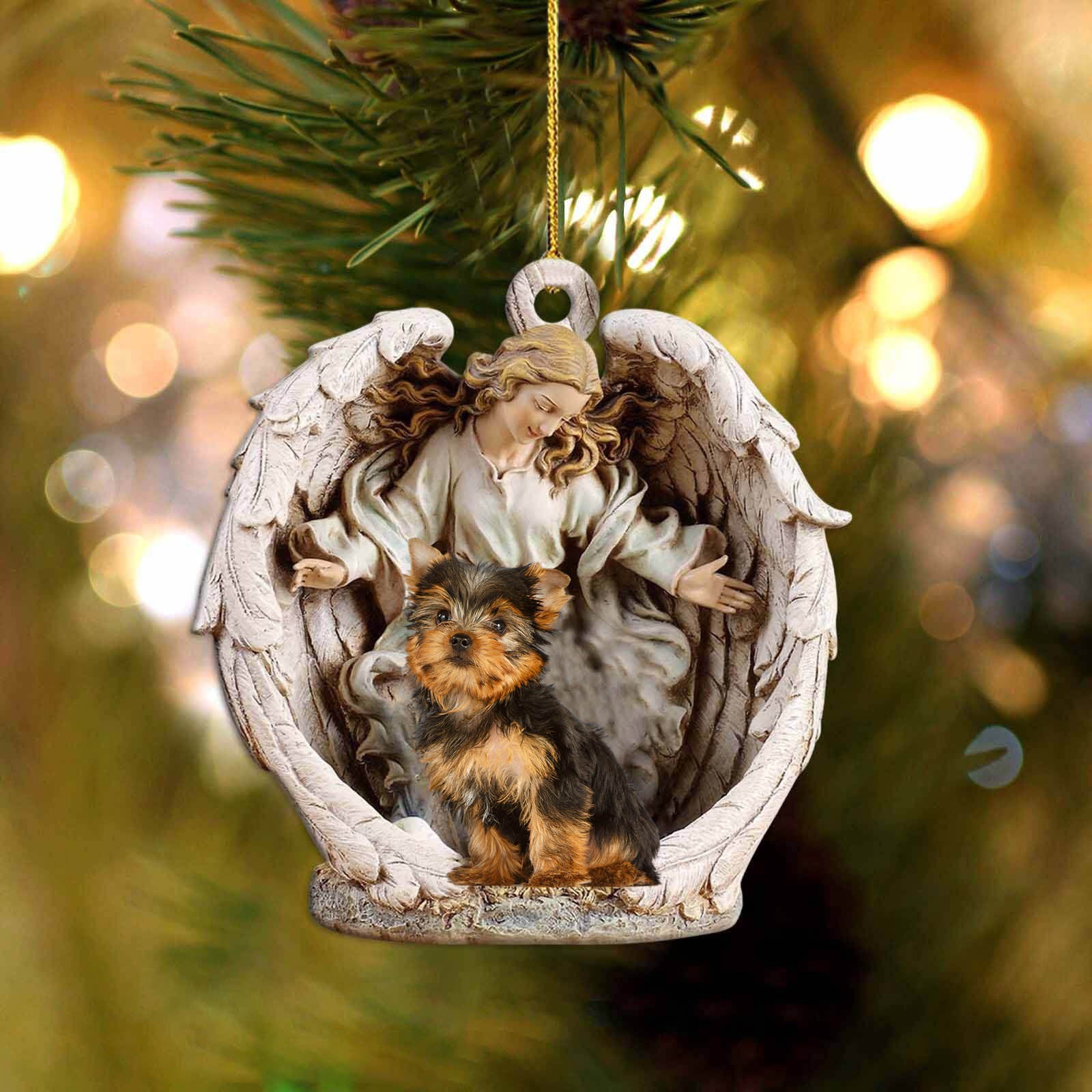 Yorkshire Terrier-Angel Hug Winter Love Two Sided Ornament