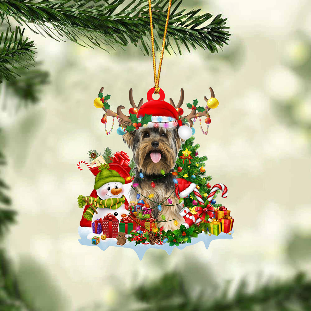 Yorkshire Terrier-Elk & Snowman-Two Sided Ornament