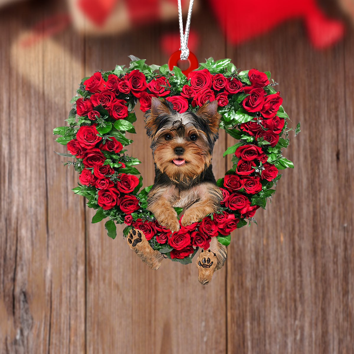 Yorkshire Terrier-Heart Wreath Two Sides Ornament