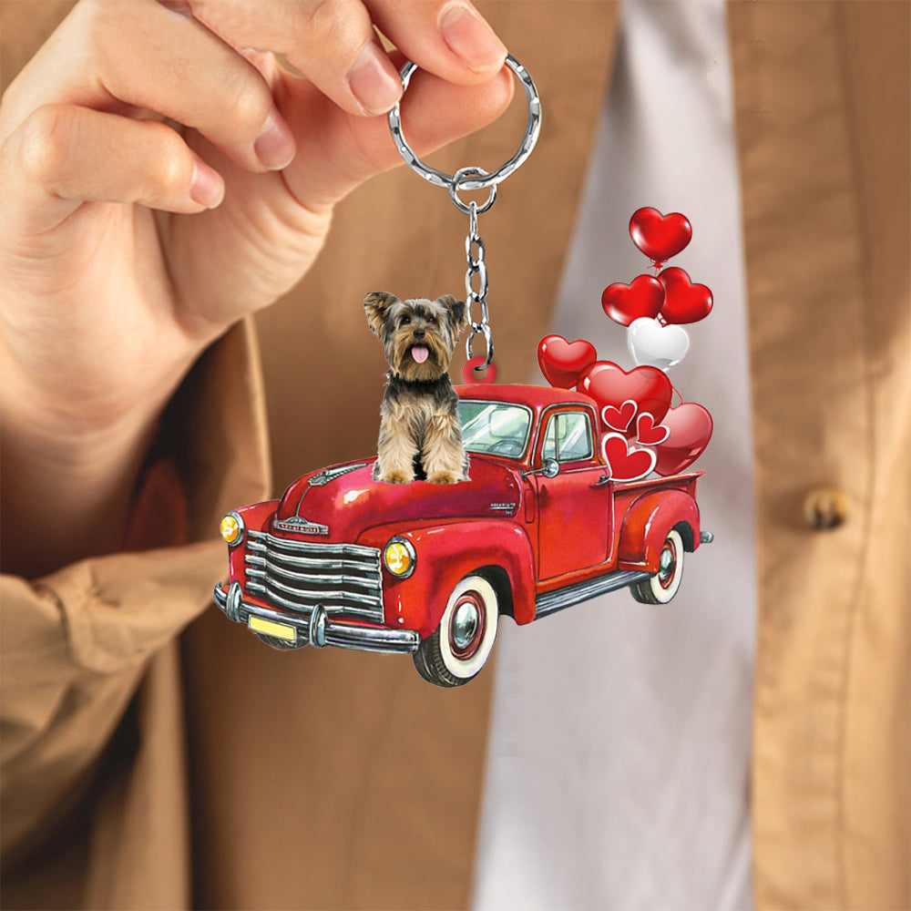 Yorkshire Terrier-Red Sports Car flat Acrylic Keychain