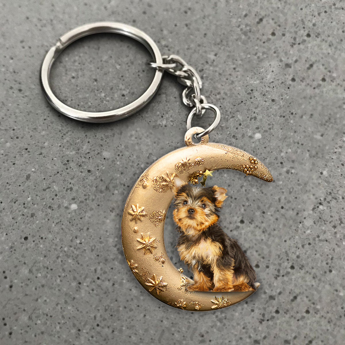 Yorkshire Terrier 2-Dog &amp; Moon Flat Acrylic Keychain