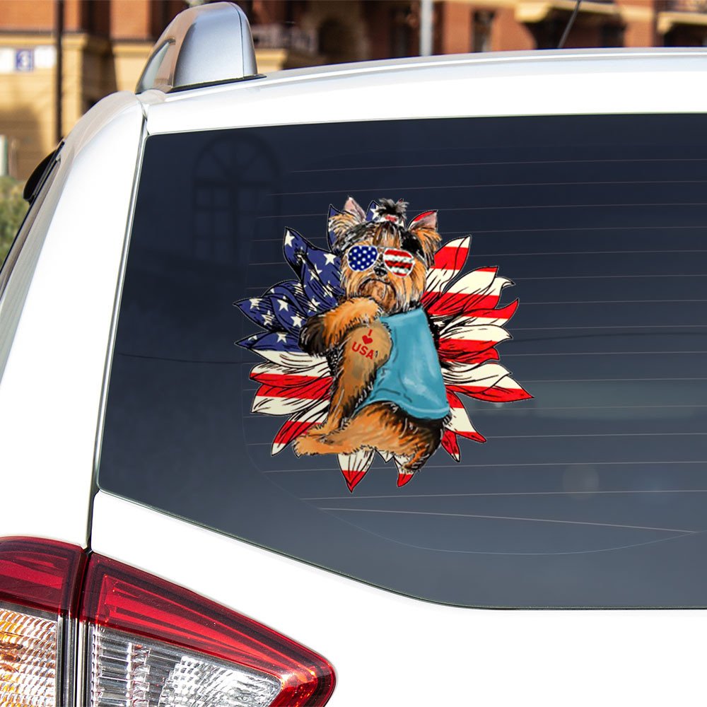 Yorkshire Terrier Happy Independence Day Car Sticker