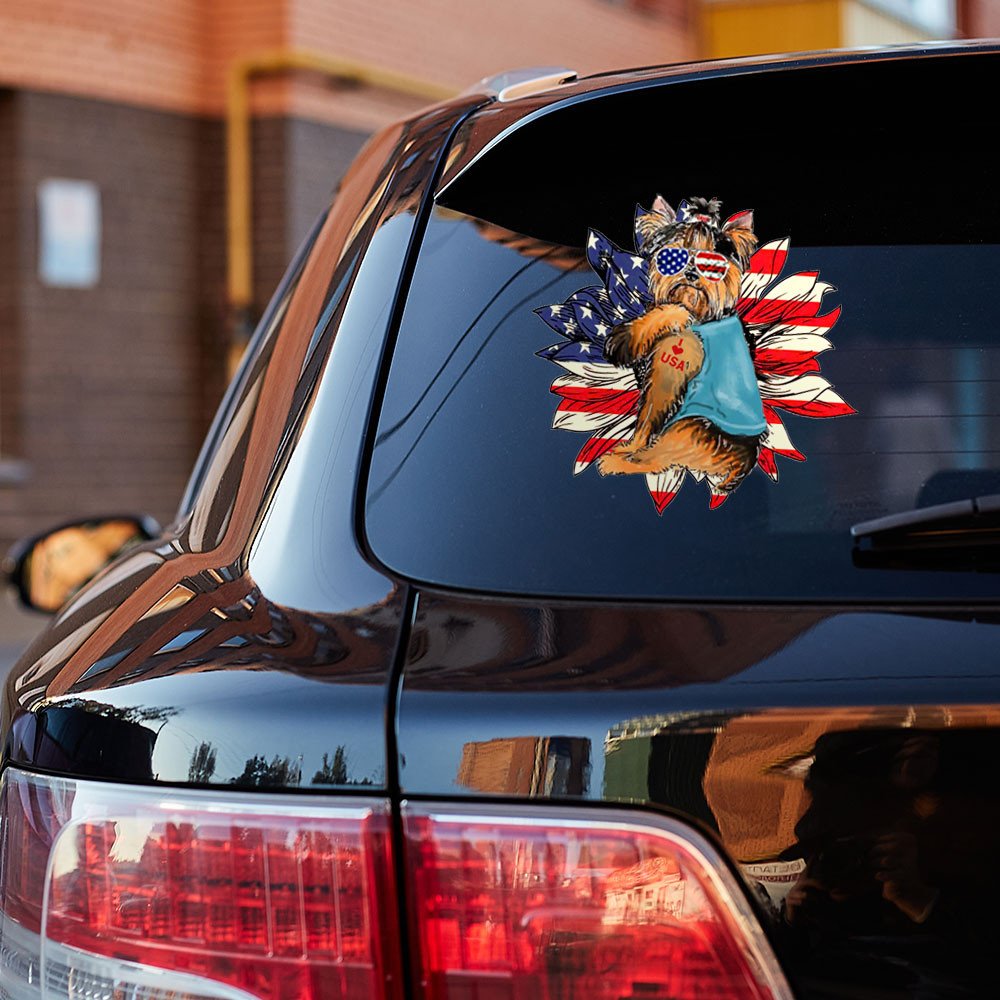 Yorkshire Terrier Happy Independence Day Car Sticker