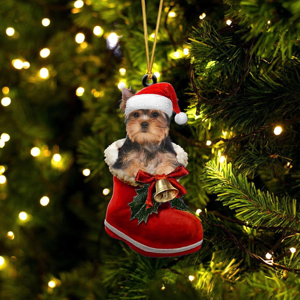 Yorkshire Terrier-In Santa Boot Christmas-Two Sided Ornament