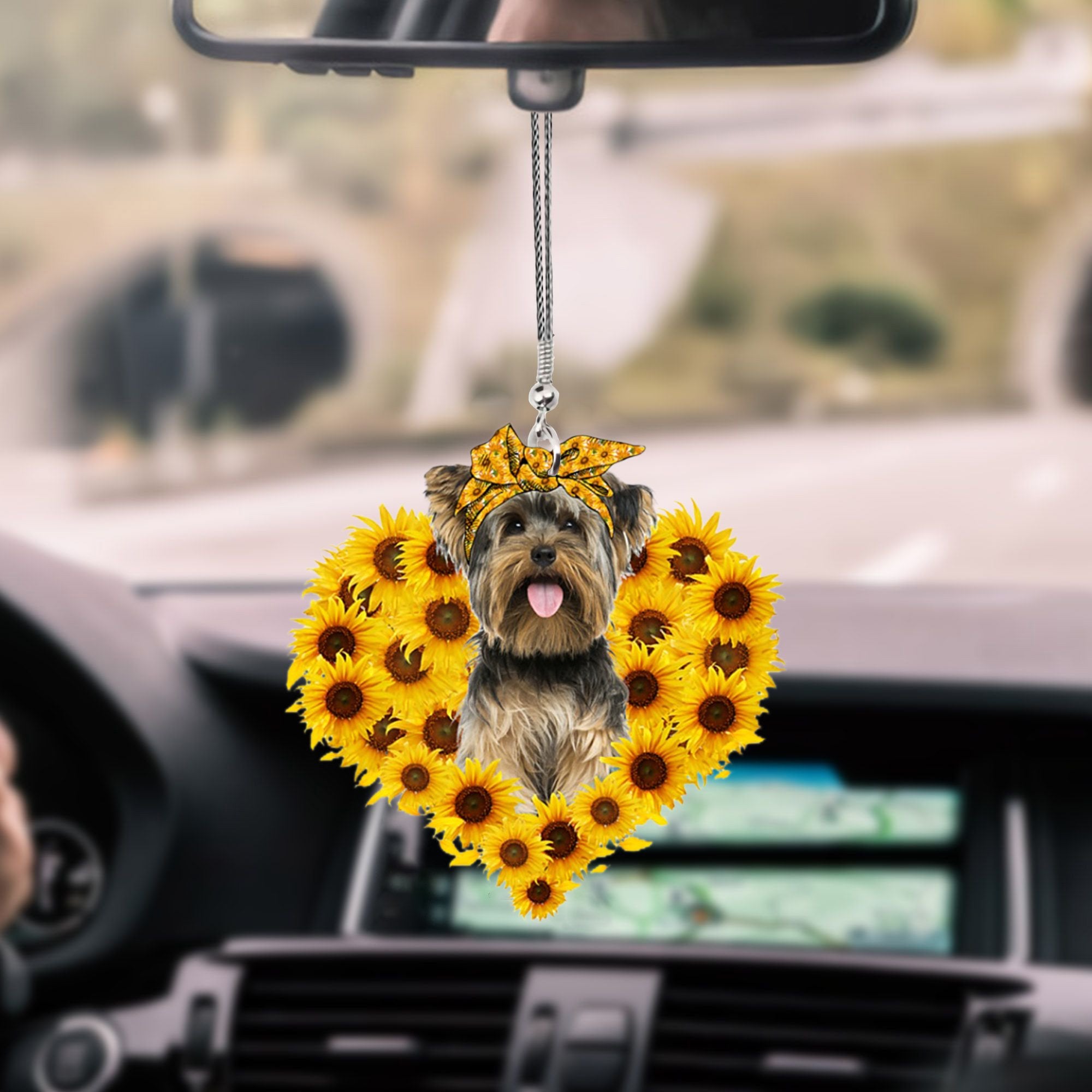 Yorkshire Terrier-Sunflower Heart gift Car Ornament