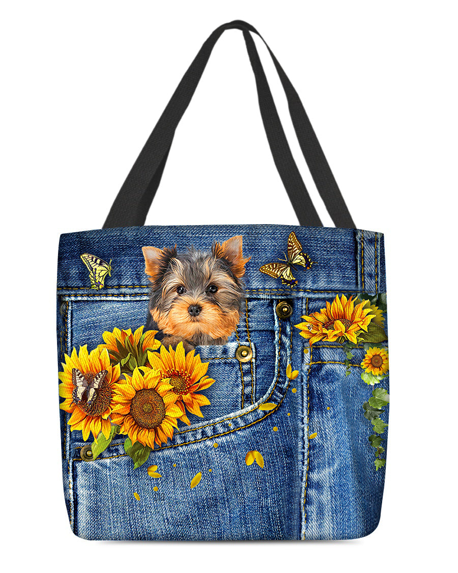 Yorkshire terrier-Sunflowers &amp; Butterflies Cloth Tote Bag