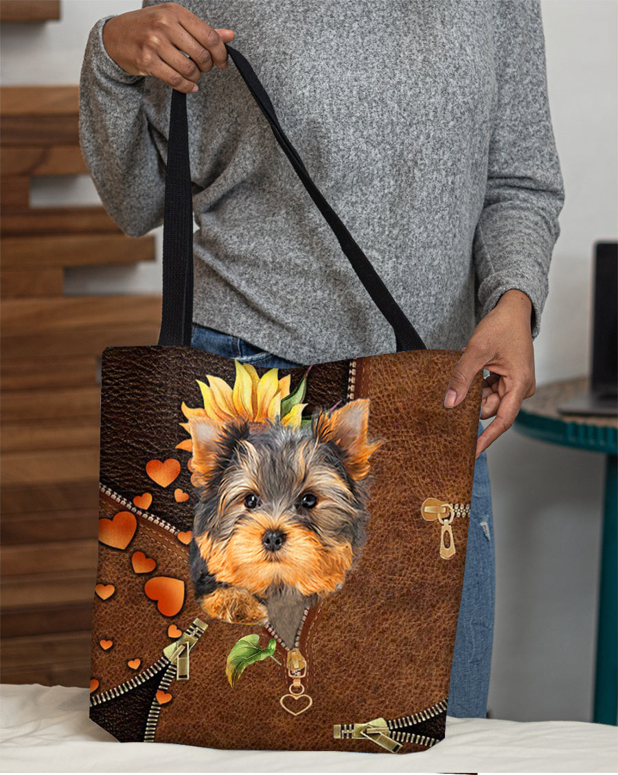 Yorkshire terrier-Sunflower&amp;zipper Cloth Tote Bag