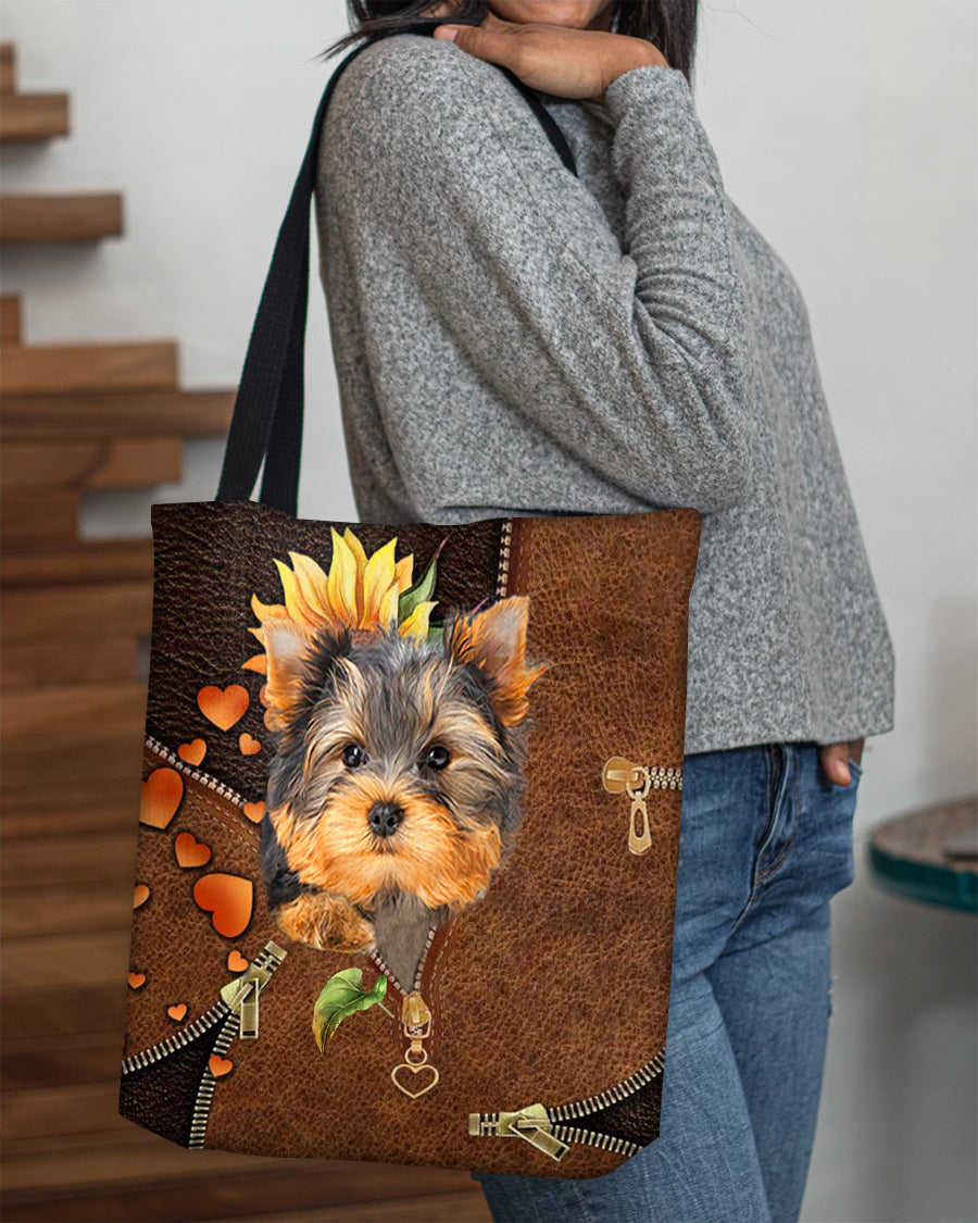 Yorkshire terrier-Sunflower&amp;zipper Cloth Tote Bag