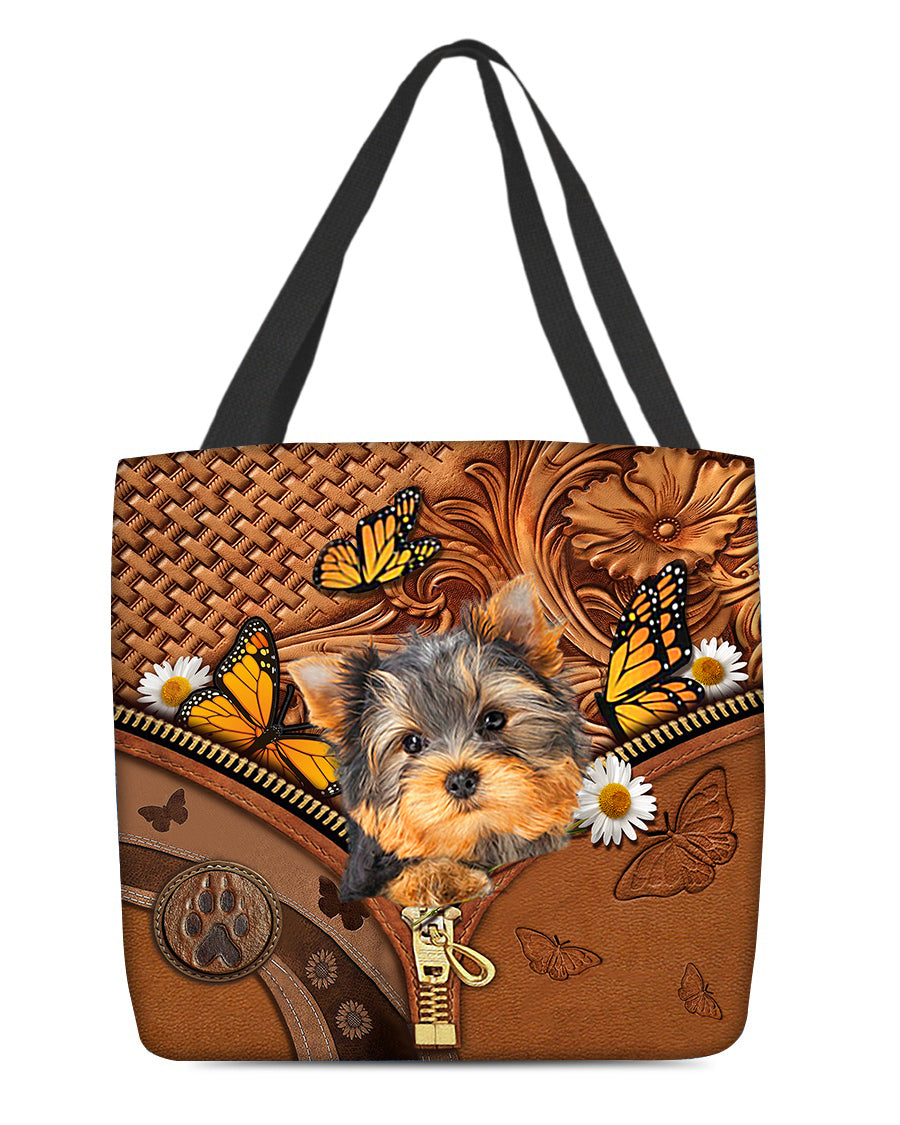 Yorkshire terrier Butterfly Daisy Cloth Tote Bag