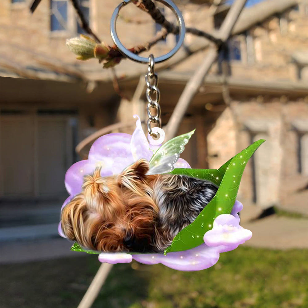 Yorkshire terrier-Sleep On Fallen Leaves Flat Acrylic Keychain