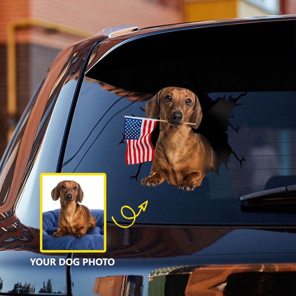 Personalized Dog And American Flag Independent Day Car Sticker Decal