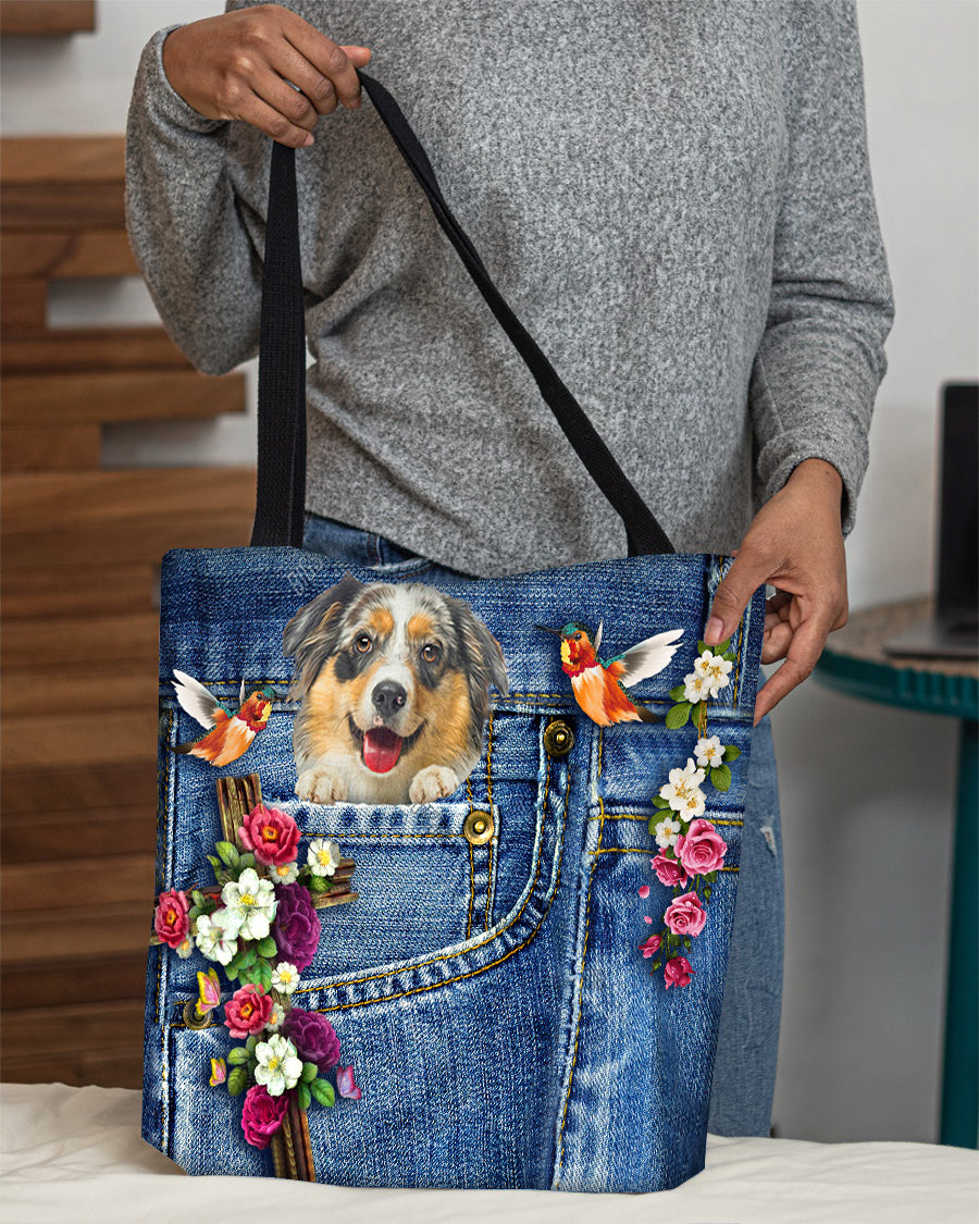 Australian Shepherd1-Cardinal &amp; Cross Flower Cloth Tote Bag
