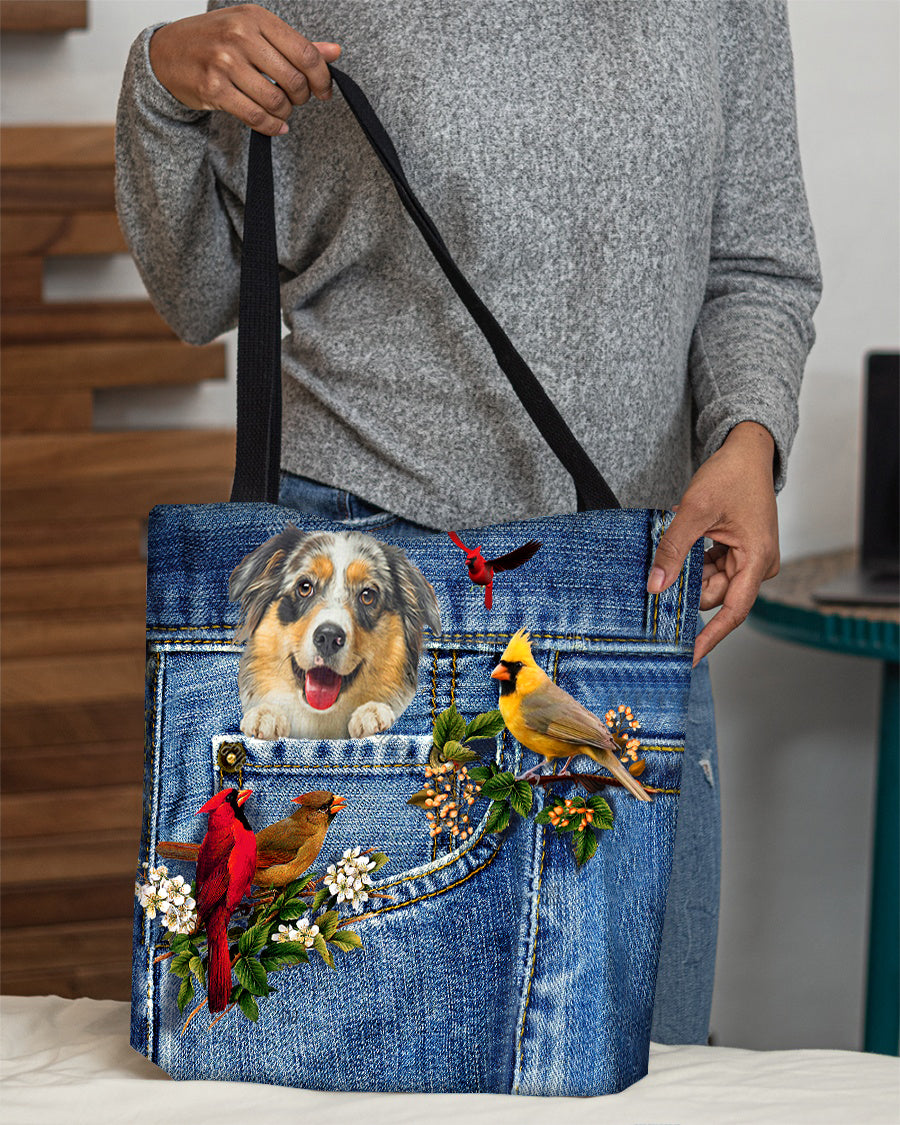 Australian Shepherd1-Cardinal &amp; Dog Cloth Tote Bag