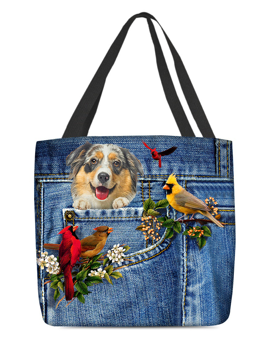 Australian Shepherd1-Cardinal &amp; Dog Cloth Tote Bag