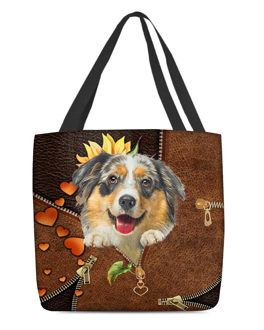 Australian shepherd1-Sunflower&amp;zipper Cloth Tote Bag