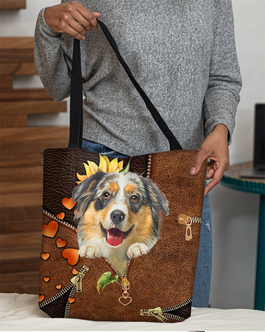 Australian shepherd1-Sunflower&amp;zipper Cloth Tote Bag