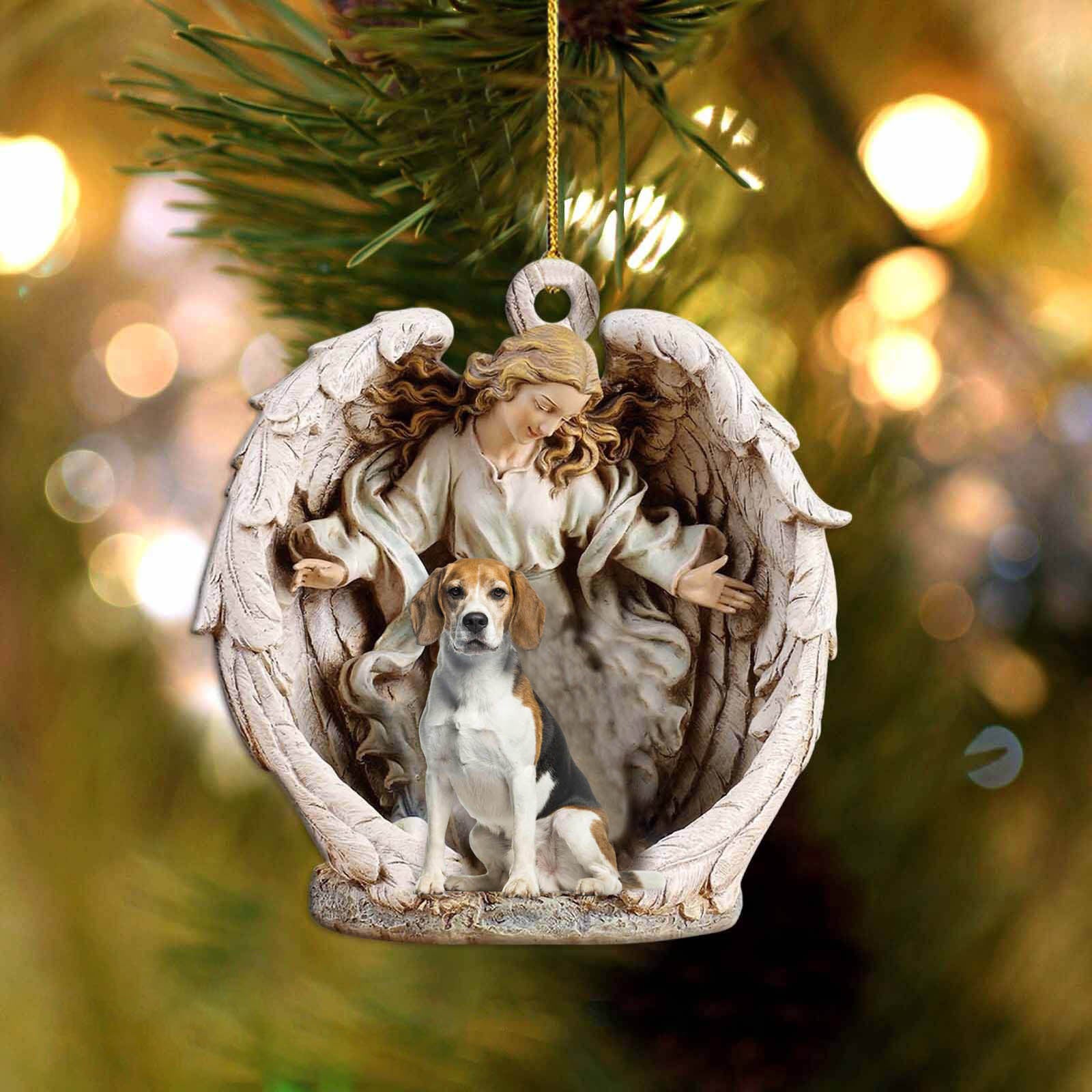 beagle (4)-Angel Hug Winter Love Two Sided Ornament