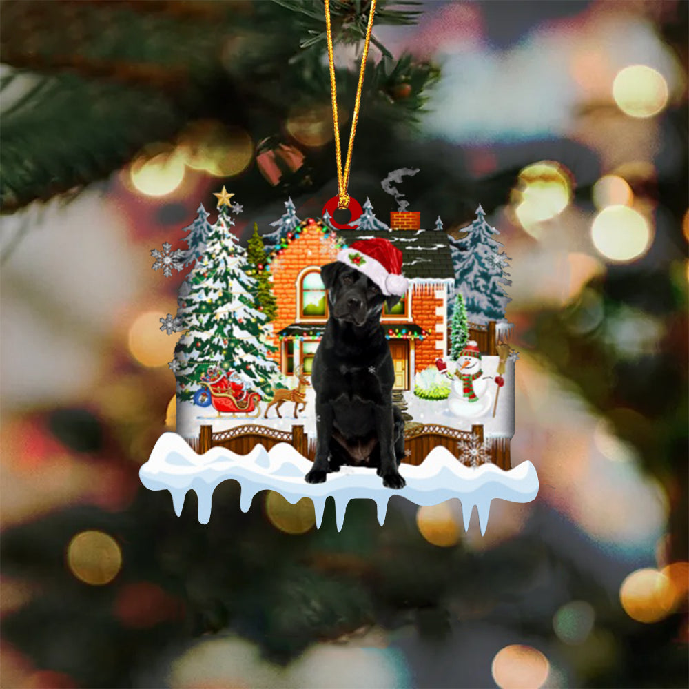 BLACK Labrador 1-Xmas House-Two Sided Ornament
