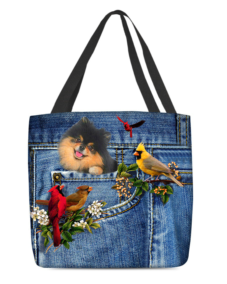 Black And Tan Pomeranian-Cardinal &amp; Dog Cloth Tote Bag