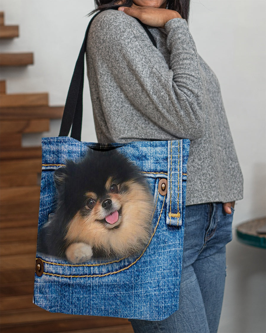 black and tan pomeranian-in pocket-Cloth Tote Bag