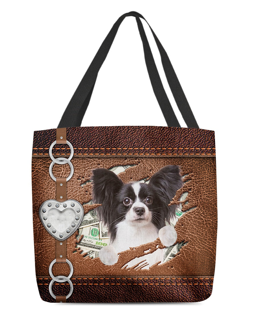 black and white Papillon-Let Me Go Out -Cloth Tote Bag