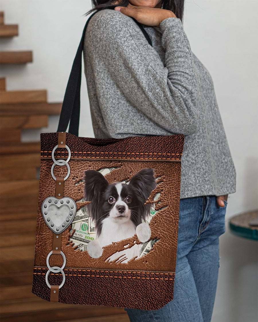 black and white Papillon-Let Me Go Out -Cloth Tote Bag