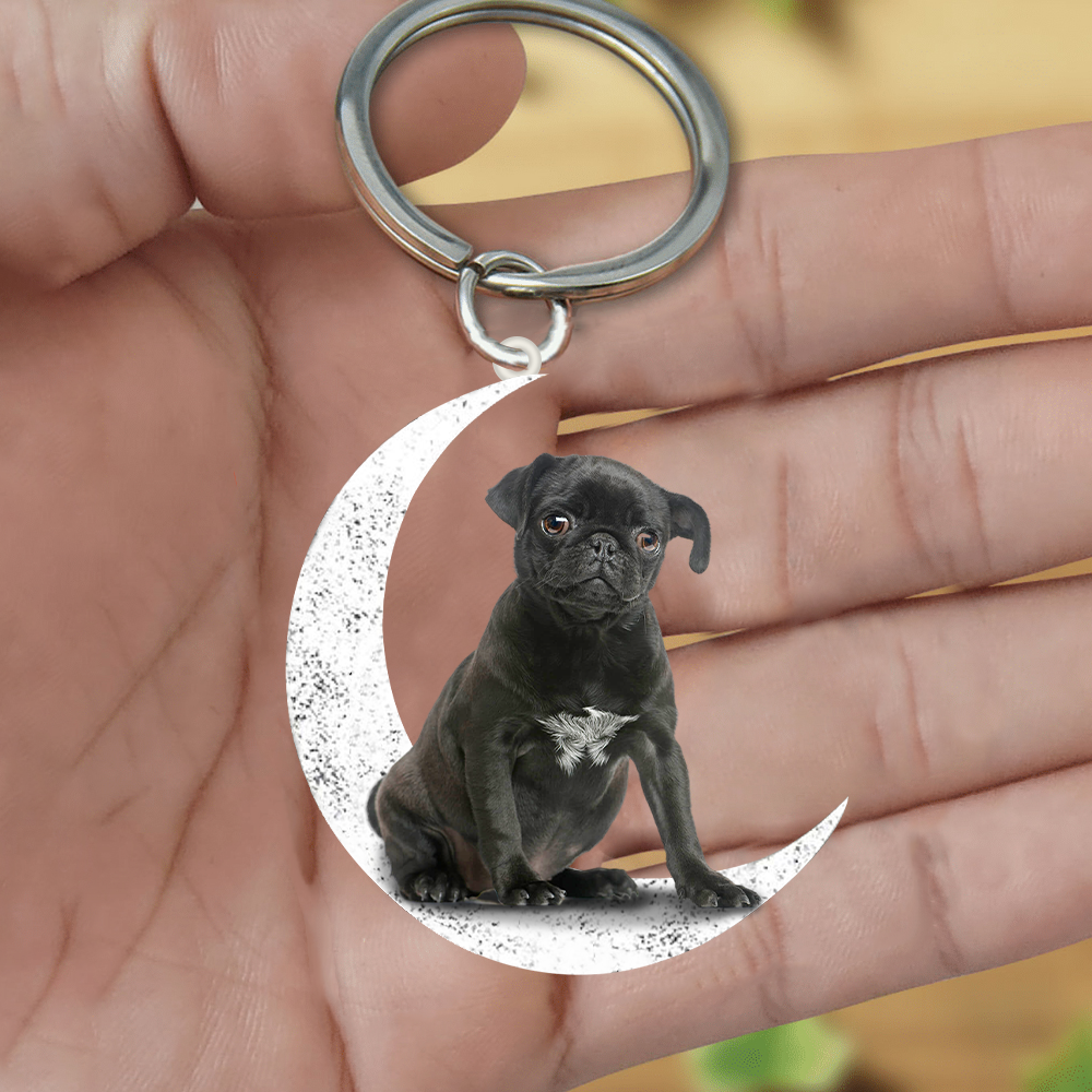 Black Pug-Sit On The Moon Keychain