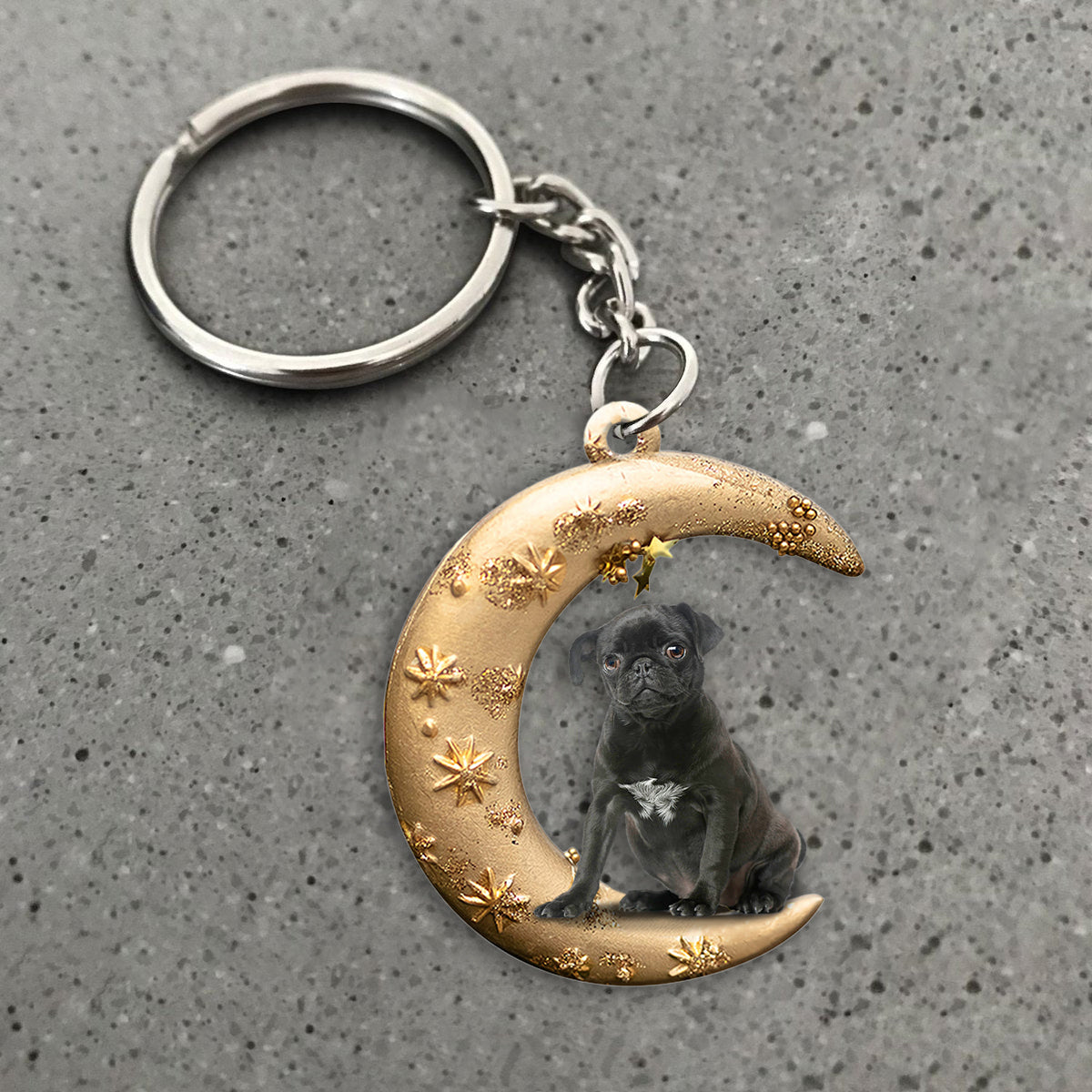 Black pug-Dog &amp; Moon Flat Acrylic Keychain