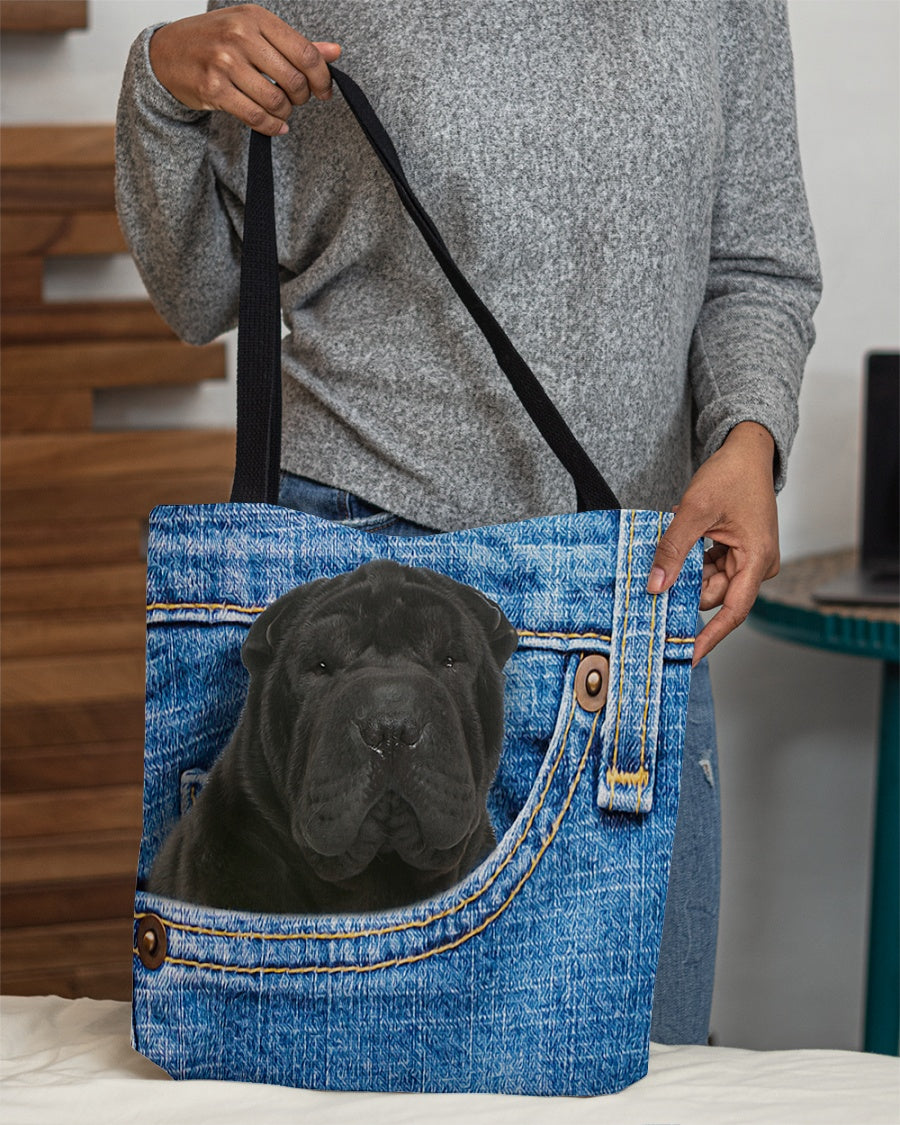 black shar pei-in pocket-Cloth Tote Bag