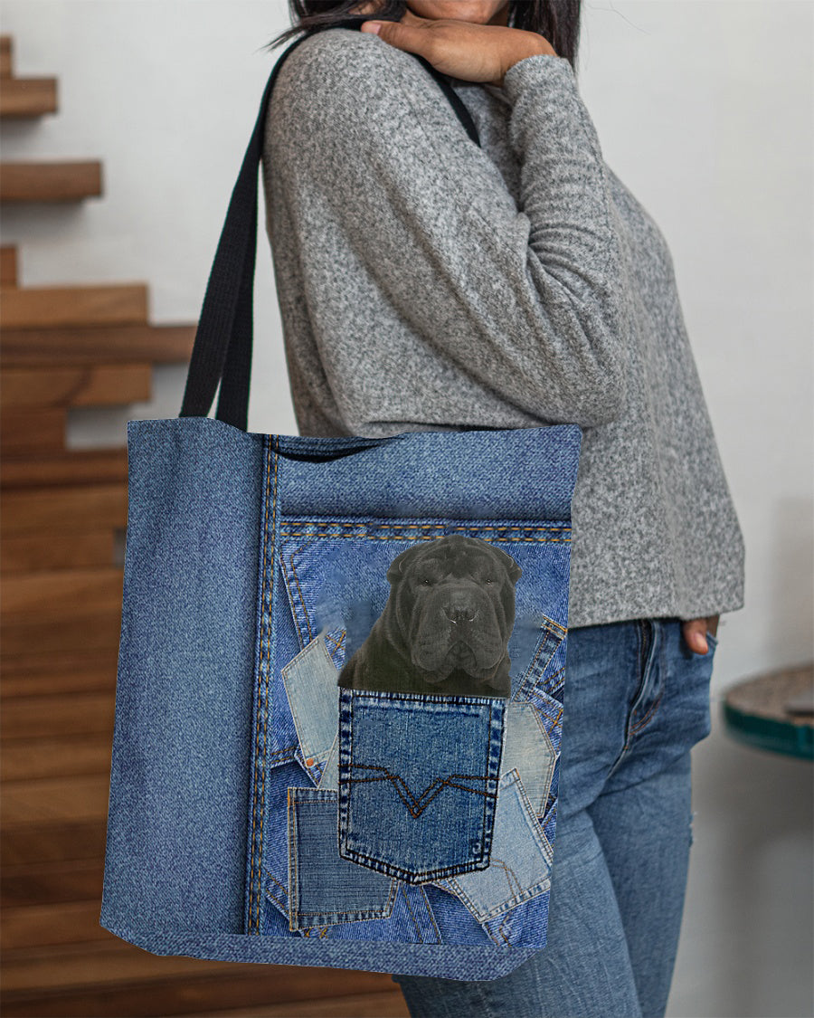 black shar pei-in pocket2-Cloth Tote Bag