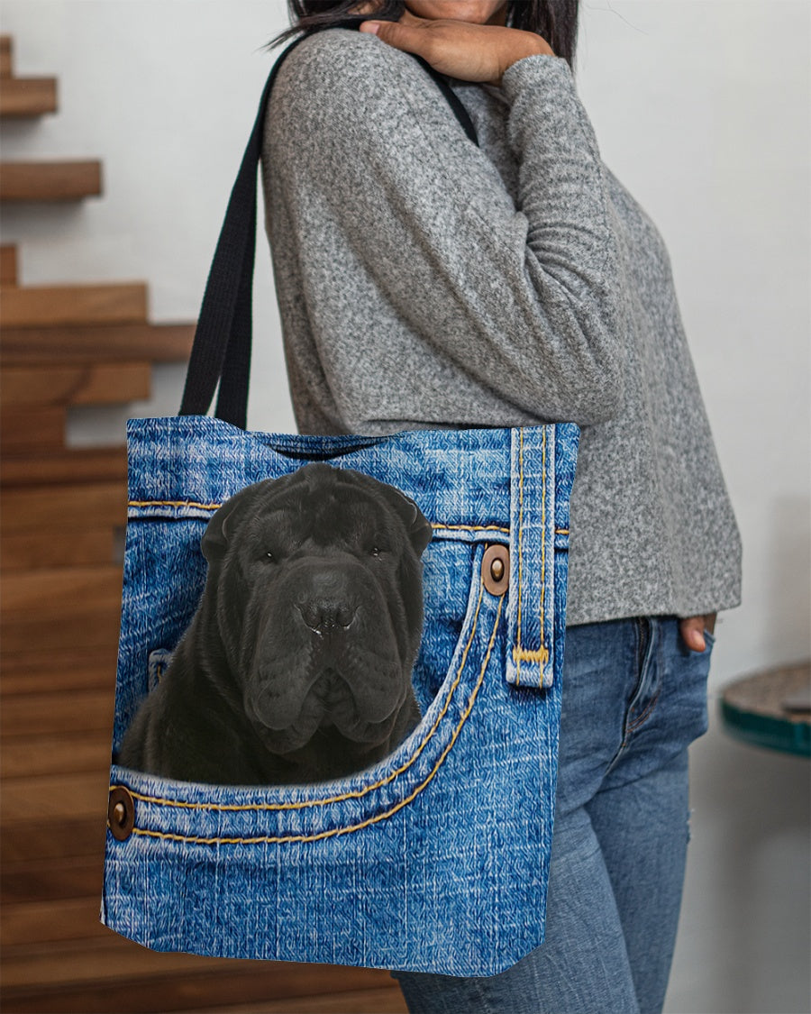 black shar pei-in pocket-Cloth Tote Bag