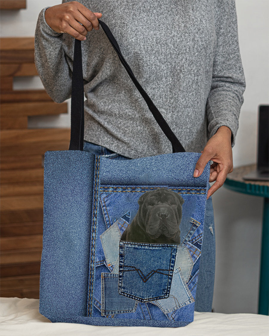 black shar pei-in pocket2-Cloth Tote Bag