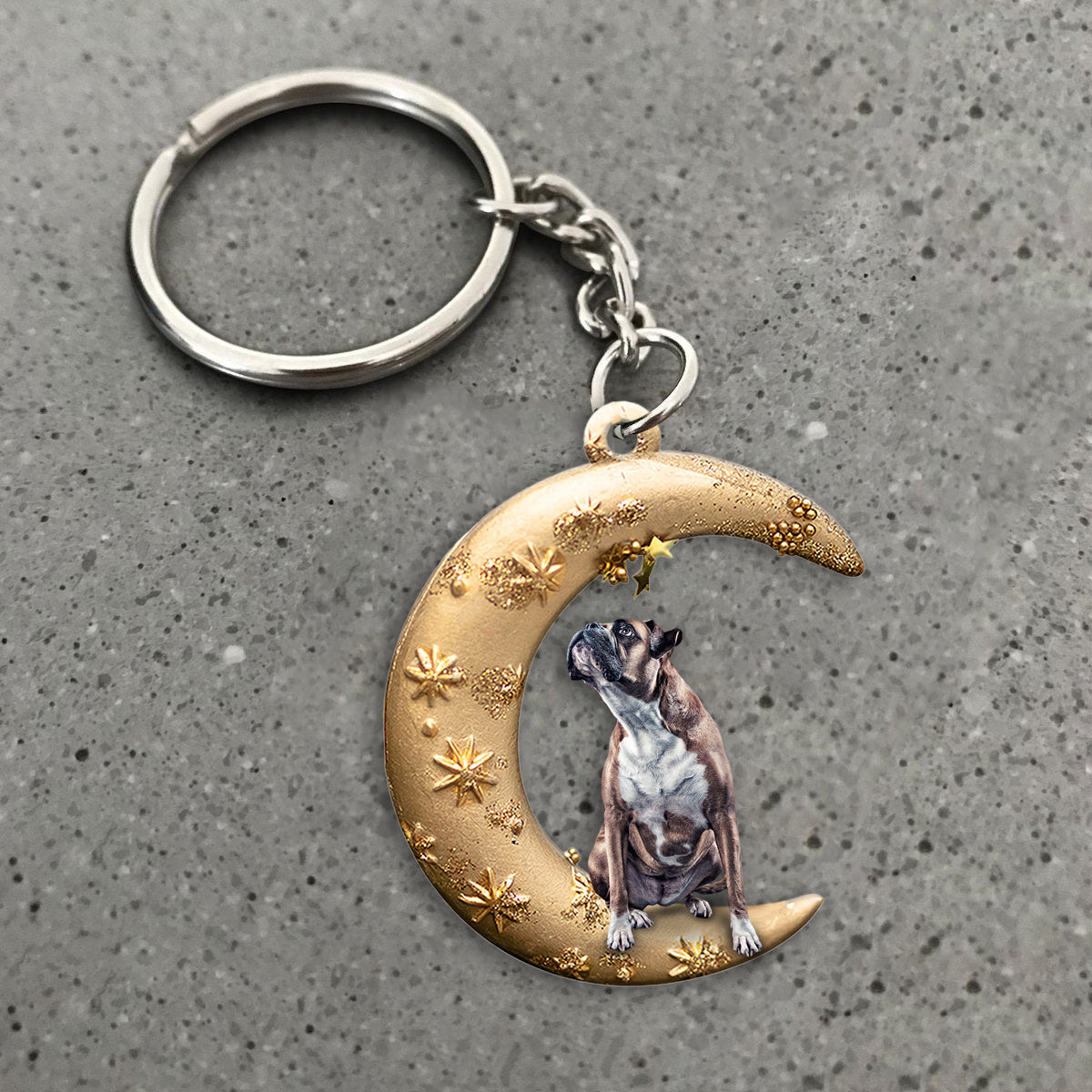 Boxer2-Dog &amp; Moon Flat Acrylic Keychain