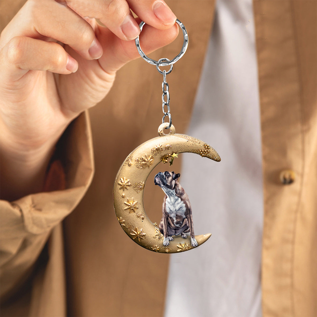 Boxer2-Dog &amp; Moon Flat Acrylic Keychain