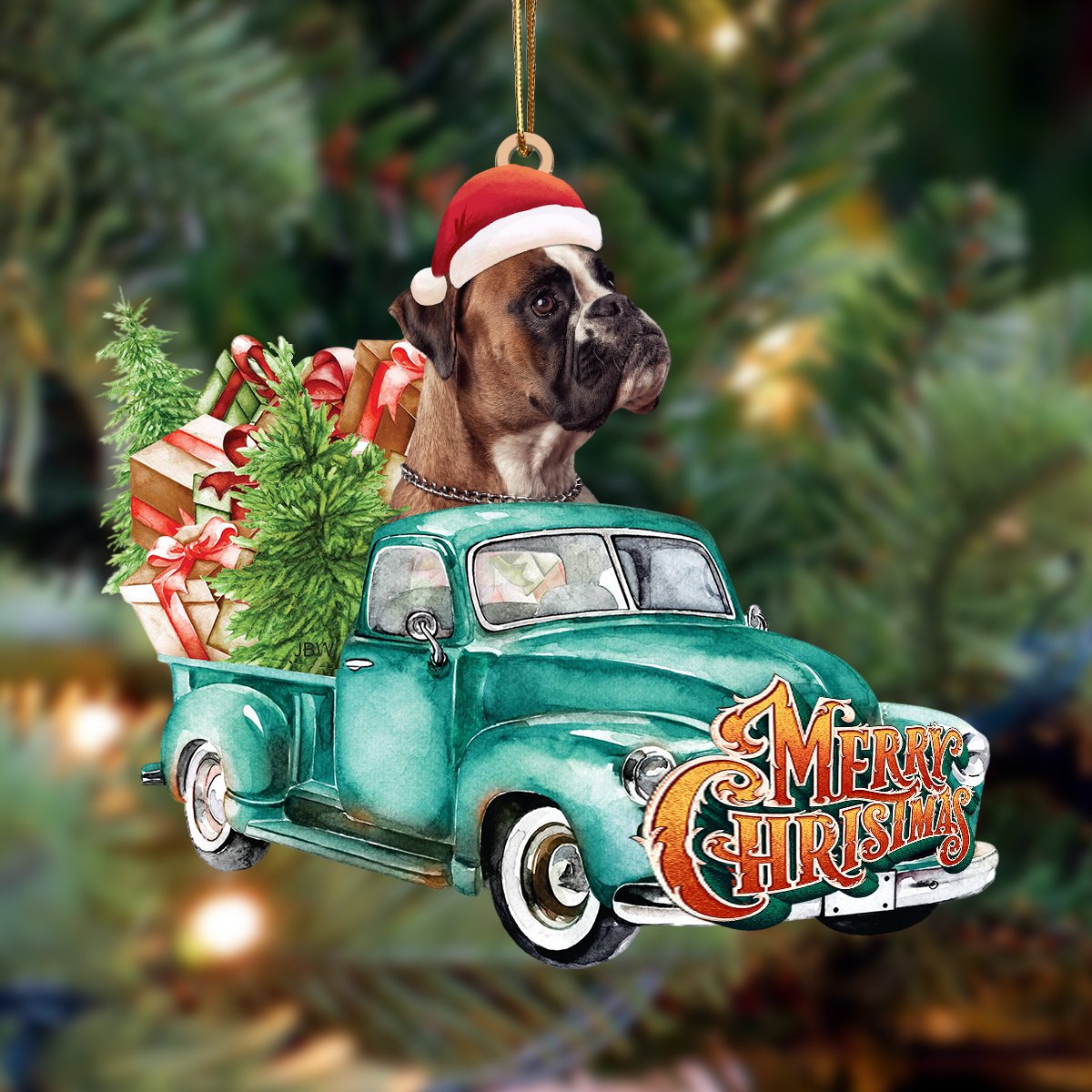 boxer-Green Truck Hanging Ornament