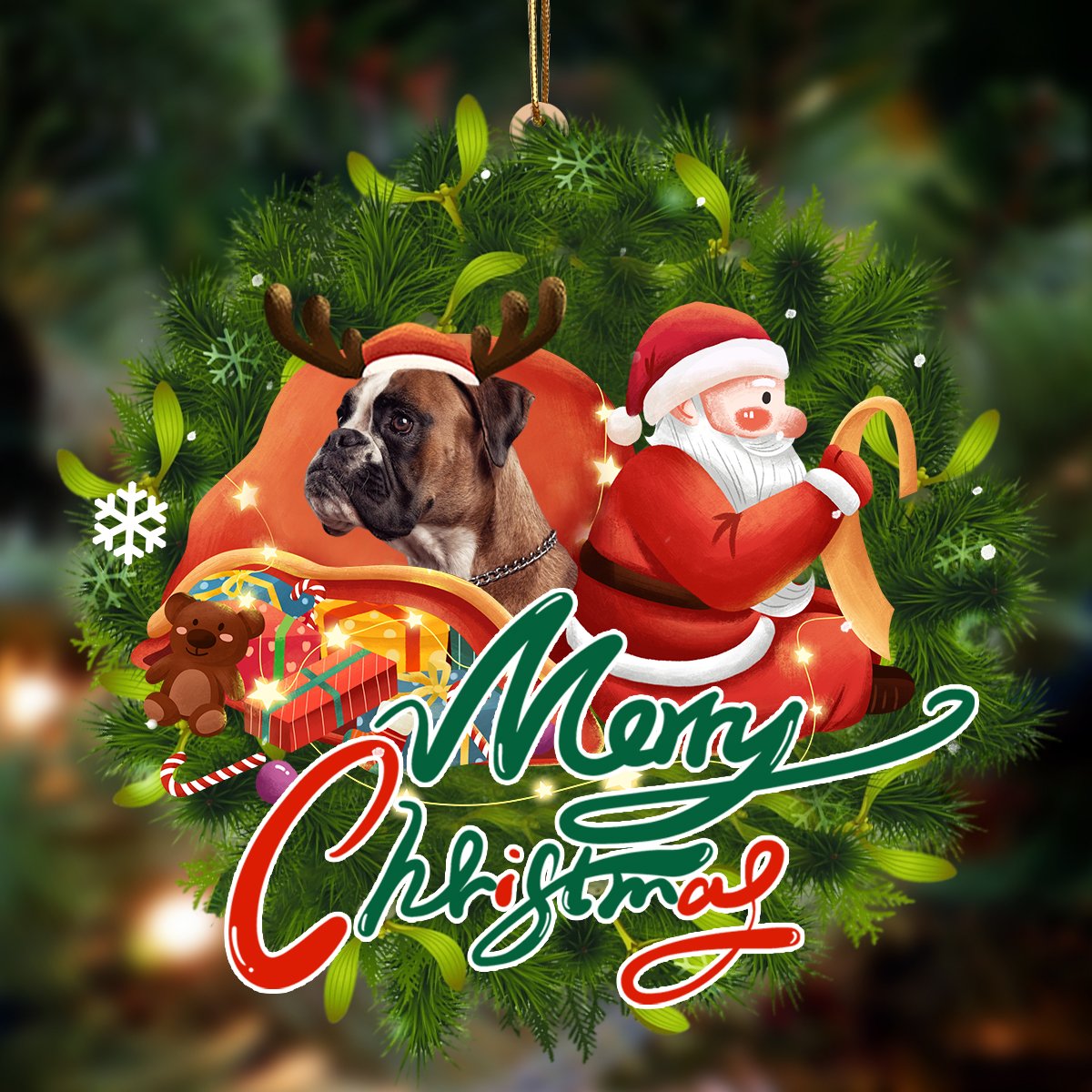 boxer-Santa & dog Hanging Ornament