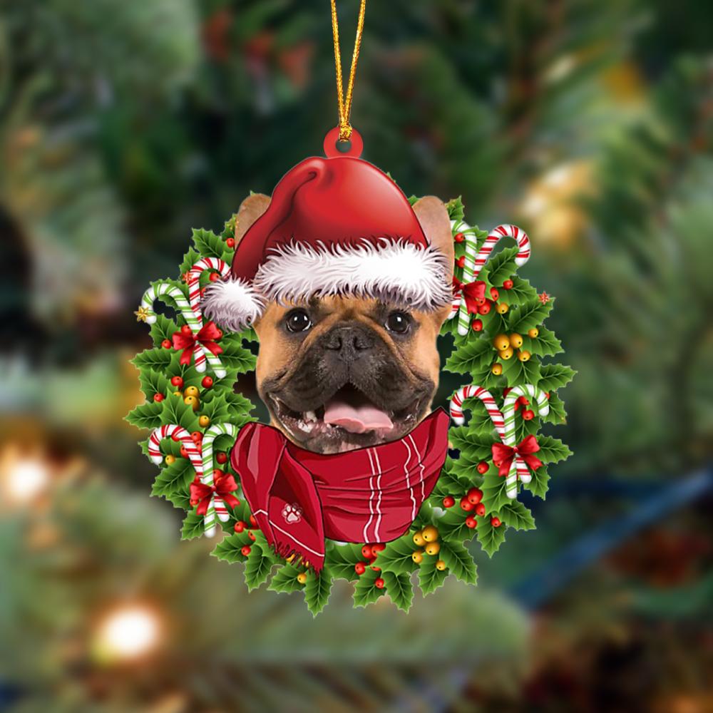 brown French Bulldog-Xmas Bandana Hanging Ornament