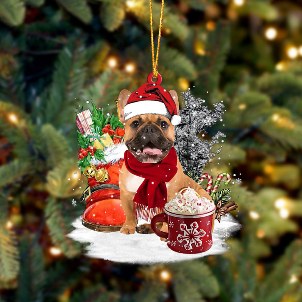 BROWN French Bulldog-Winter Cup-Two Sided Ornament