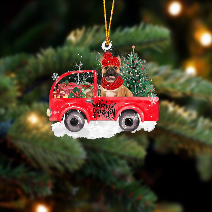 Brown French Bulldog-Xmas Truck-Two Sided Ornament