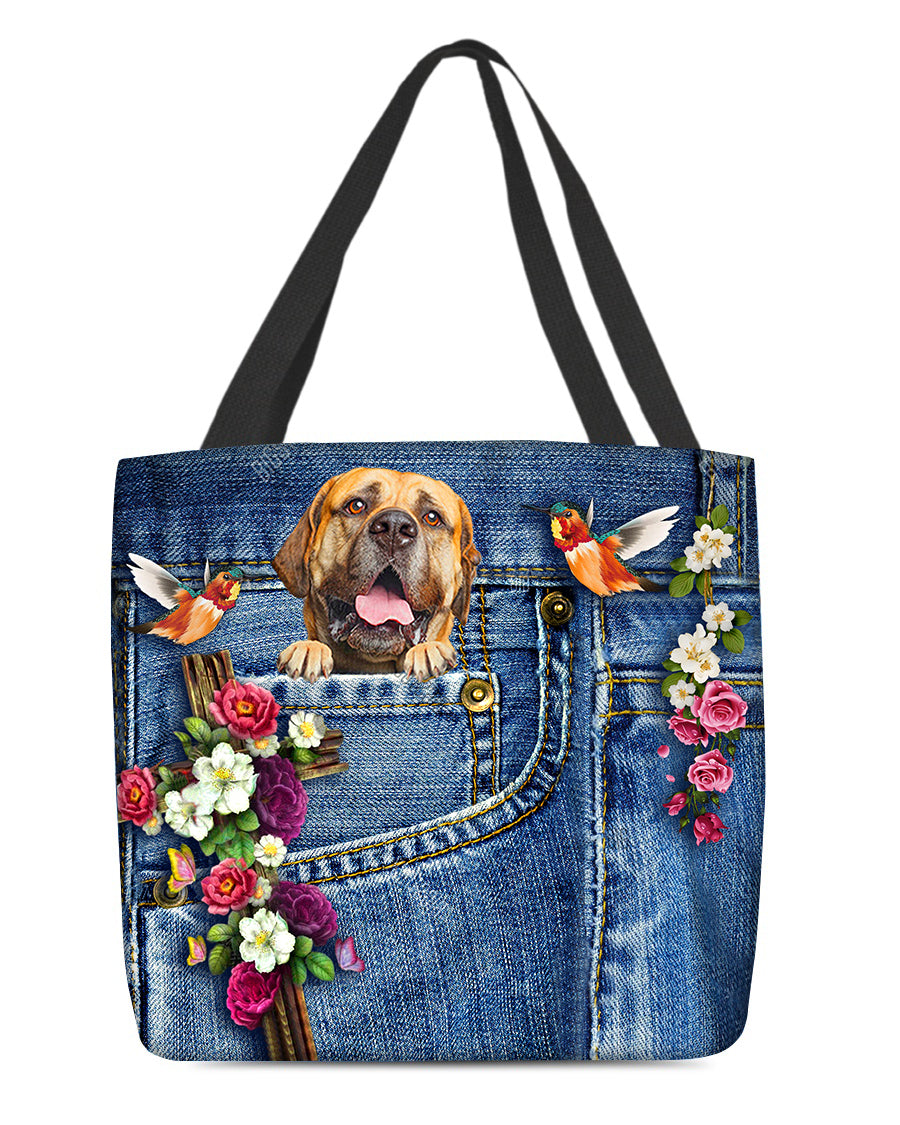 Bullmastiff-Cardinal &amp; Cross Flower Cloth Tote Bag