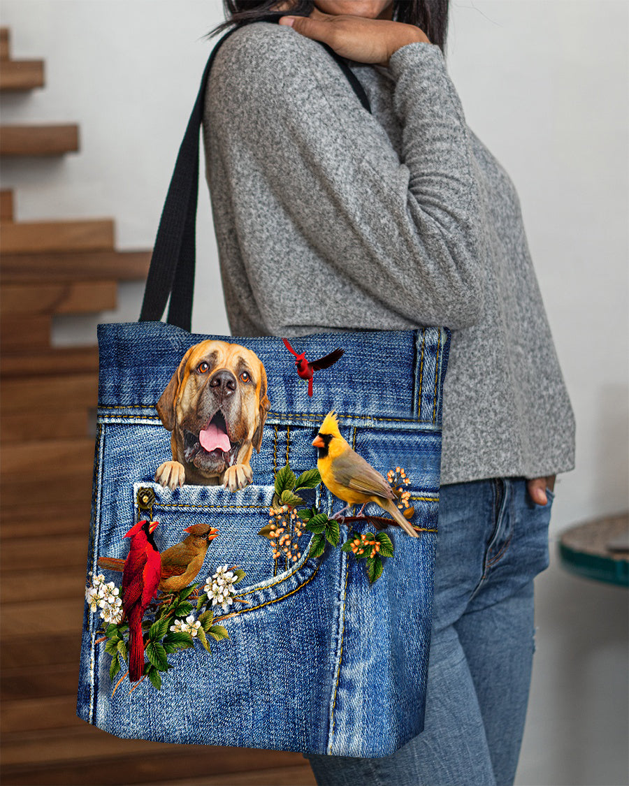 Bullmastiff-Cardinal &amp; Dog Cloth Tote Bag