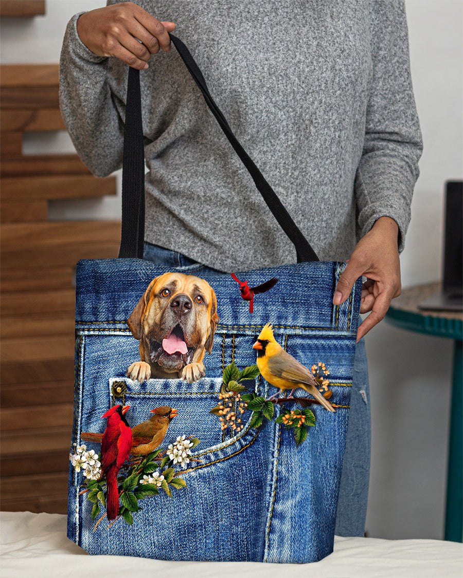 Bullmastiff-Cardinal &amp; Dog Cloth Tote Bag