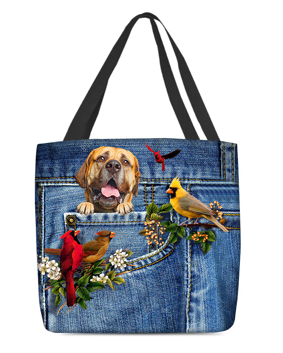 Bullmastiff-Cardinal &amp; Dog Cloth Tote Bag