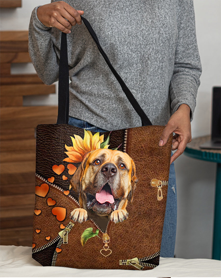 Bullmastiff-Sunflower&amp;zipper Cloth Tote Bag